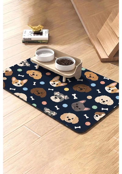 Matgo Pati Kedi Köpek Beslenme Matı 50x70cm Yumaklı Köpek Su Geçirmez Mama Kabı Altlığı Paspası