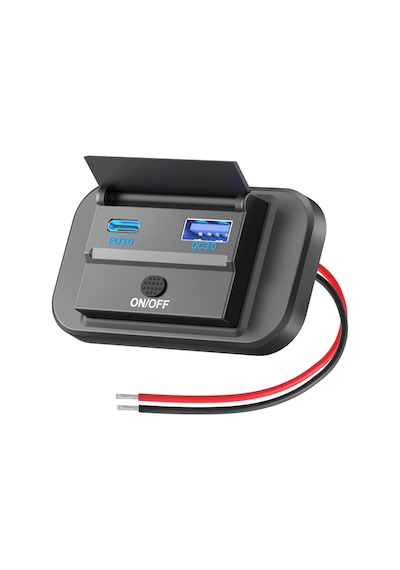Mellifera Bir Usb Type-a Ve Bir Usb Type-c Şarj Cihazı Kapaklı-on/off Anahtarlı-mavi Işıklı