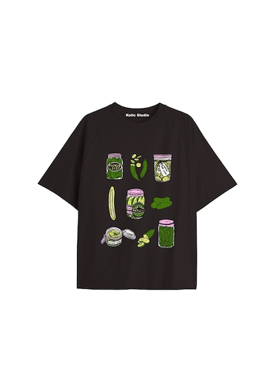 Kalic Studio Y2k Vintage Pickles Baskılı Siyah T-shirt Kod 235 Siyah-235
