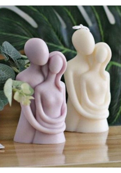 Bernami Vazo Pinterest Sarılan Çift Figürlü Vanilya Kokulu Dekoratif Mum - Beyaz Ve Lila Handmade Decorative Candle Diğer