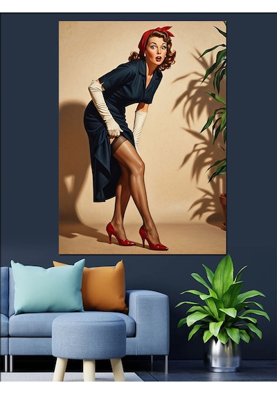 Ahşap Tablo Pin-up Kadın Seksi Poz Ünlü Tabloları