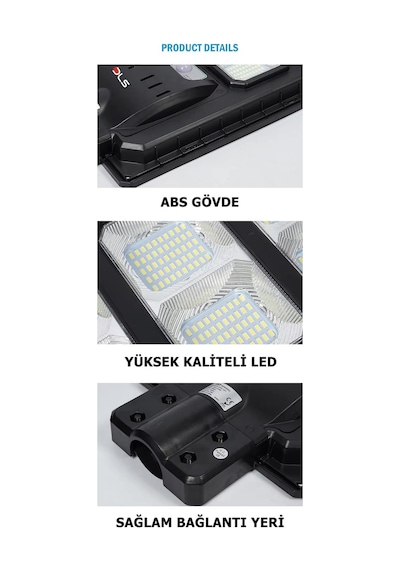 Dls 1000w Solar Güneş Enerjili Led Bahçe & Çevre Aydınlatma Lambası Profesyonel Dış Mekan 202-1000