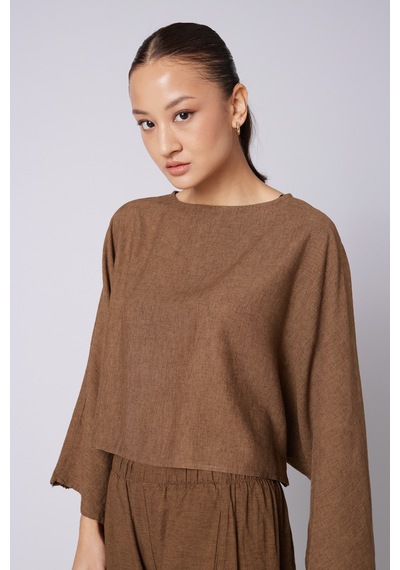 Keten Karışımlı Pelerin Bluz Olive