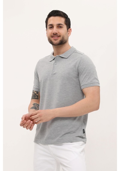 Uniprom Polo Yaka Tişört %100 Pamuk Gri Melanj Erkek Gri Melanj