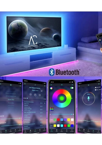 10m Rgb Şerit Led - Kumanda Ve Mobil App- Su Geçirmez - Ses Efekt