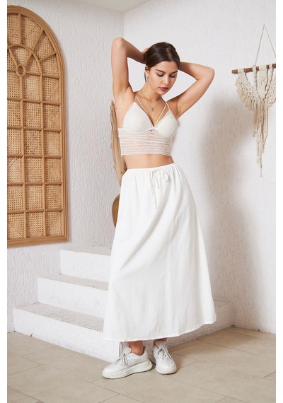 Darlin Moda Ekru Astarlı Etek Dm2006 Ekru