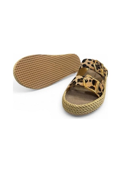 Pierre Cardin Leopar Anatomik Çift Bantlı Ayarlı Bayan Terlik Kahverengi