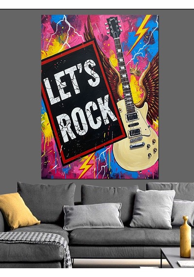 "haydi Rock Yapalım" Gitar Dekoratif Kanvas - Mdf Ahşap Tablo
