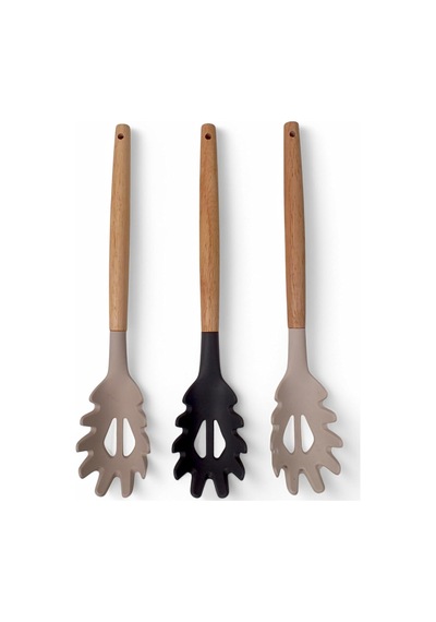 Ayrex Bambu Saplı Silikon Makarna Servis Kaşığı Isıya Dayanıklı, Yapışmaz, 3 Renk Seçenekli, 27cm Uzu