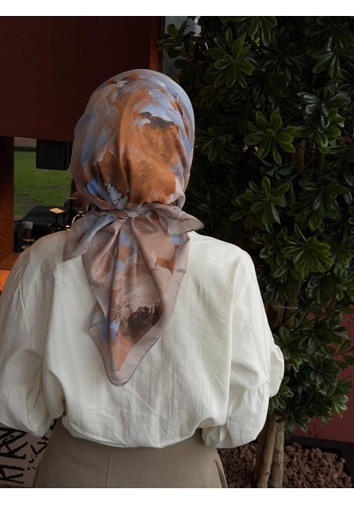 Qalortex Scarf Pamuklu Soft Roza Desen Eşarp-bulut/kahve