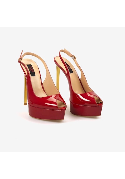 Rouge Kadın Enjeksiyon Kösele Taban Slingback 14,5cm İnce Topuklu Gece & Abiye Ayakkabı 7608 Kırmızı