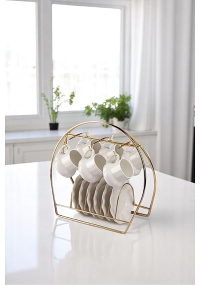 Fincan Askılığı Standı, 6'lı Kahve Fincan Askılığı Stand, Gold Fincanlık Metal Sarı Tr Diğer