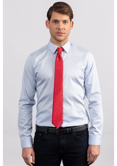 Tudors Slım Fıt %100 Koton Saten Premium Erkek Gömlek-23879 Mavi