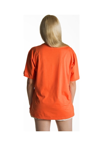 Kadın Neon Turuncu Basic Bisiklet Yaka Oversize Pamuklu T-shirt Neon Turuncu