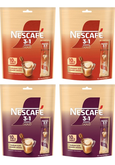 Nescafe Gold 3in1 Yumuşak Ve Yoğun İçim 10 Lu 4 Lü Set Çözünebilir