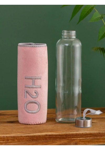 H2o Peluş Kılıflı Cam Matara 600 Ml Pembe