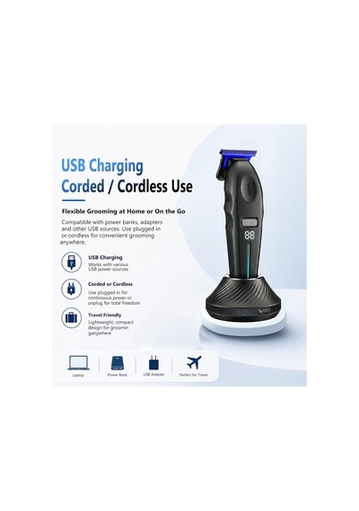 Şarjlı Tıraş Makinesi V-887t - 9000 Rpm 240 Dakika Profesyonel Trimmer - Siyah