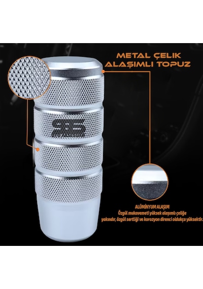 Metal Vites Topuzu Tırtıklı Parlak Gümüş Gri Alüminyum Çelik Alaşım Universal Manuel Vites Gümüş