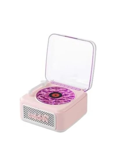 Nostaljik Mini Plak Görünümlü Bluetooth Hoparlör, Pembe