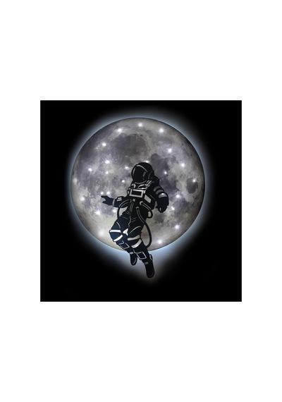Kişiselleştirilebilir Led Işıklı Epoksi Cam Katmanlı Tablo Astronot Dolunay Gri - 738250971 Gri