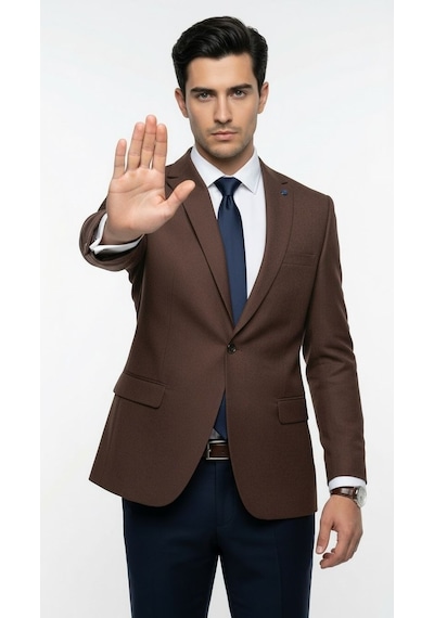 Plus Scorpion Erkek Blazer Ceket Twill Dokuma Likralı Notch Yaka 1 Düğmeli Çift Yırtmaçlı Slim Fit Kahverengi Plus Scorpion Erkek Blazer Ceket Twill Dokuma Likralı Notch Yaka 1 Düğmeli Çift Yırtmaçlı Slim Fit Kahverengi