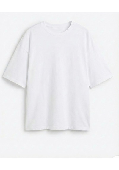 Kadın Oversize Düz Beyaz Renk Bisiklet Yaka Basic Tişört BEYAZ