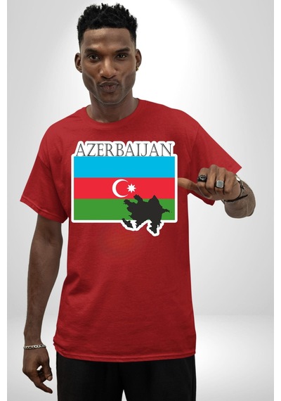 Azerbeycan Bayrak Ülke Pamuklu Bisiklet Yaka Unisex Oversize Boyfriend Dijital Baskılı Kırmızı T-shirt Kırmızı