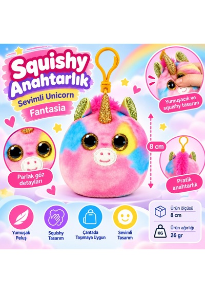 Ty Squishy Beanies Peluş Unicorn Anahtarlık Fantasia Nhr