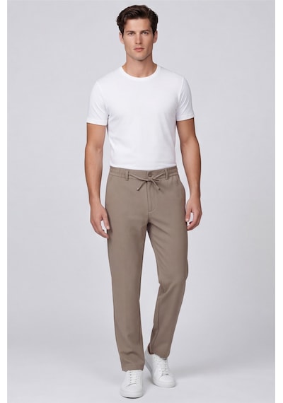 Sabri Özel Erkek Kahverengi Normal Kesim Regular Fit Pamuklu Armürlü Bel Lastikli Jogger Pantolon
