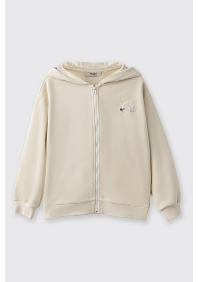 Panço Kız Çocuk Fermuarlı Sweatshirt Bej