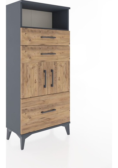 Hyperion Dolap 2 Raflı 3 Çekmeceli 2 Kapaklı 60x44x134 Antrasit-çam Antrasit