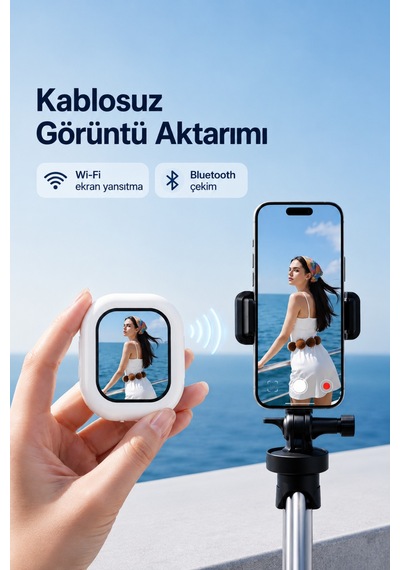 Manyetik Arka Kamera Selfie Ekranı 2.0 İnç Kablosuz Mini Vlog Monitörü Şarjlı Telefon Aksesuarı Beyaz