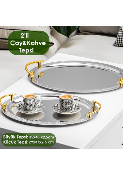 Porsima Elit Premium 2'li Paslanmaz Çelik Kahve-sunum Tepsisi