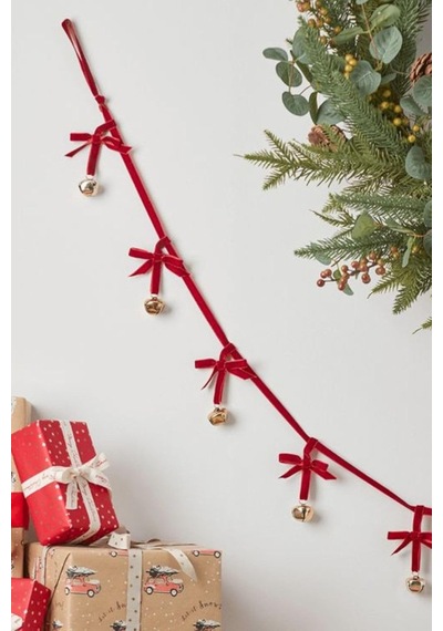 Beige & Stone Yılbaşı Kadife Kurdele Gold Zilli Zincir Noel Çam Ağaç Süsü Diğer