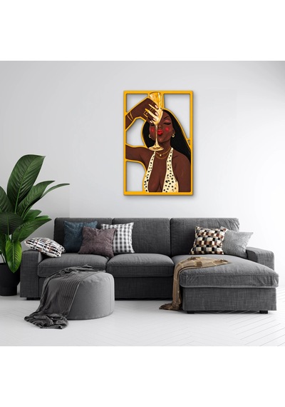 Şampanya Kadehli Kadın Metal Tablo 53x80 Cm Çok Renkli