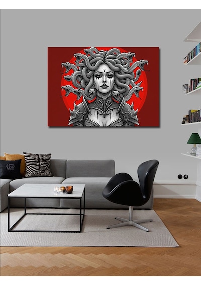 Kanvas Tablo Kırmızı Arka Planlı Medusa