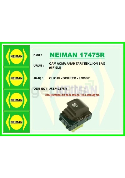 Cam Açma Anahtari Teklı On Sag 6 Fıslı Clio 4 - Dokker - Lodgy