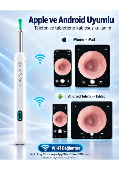 Valkyrie Valkyrie Kameralı Kulak Temizleme Cihazı Wi-fi Hd Kamera Led Işıklı Type-c Şarjlı 8 Parça Set