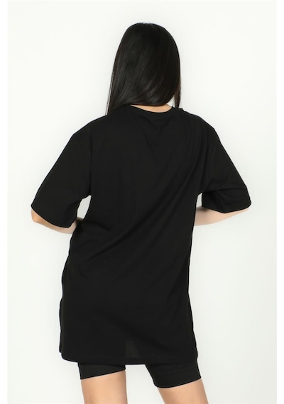 Şamdan Baskılı Oversize Tshirt Siyah-siyah Siyah