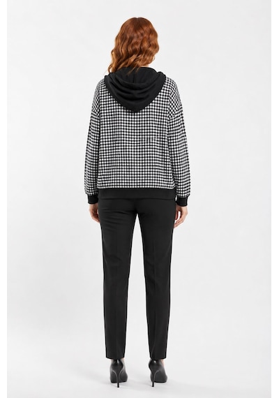 Neden Tekstil Kadın Ekoseli Kapüşonlu Rahat Kalıp Sweatshirt - Siyah