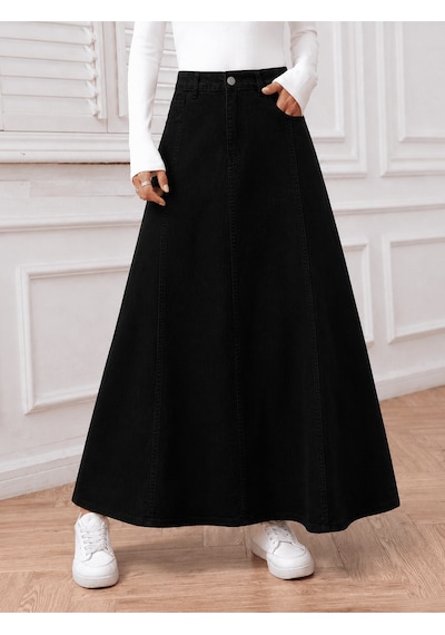 Vellichor Parçalı Uzun Denim Etek - Siyah Çok Renkli