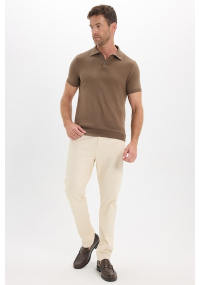 Tudors Erkek Slim Fit Dar Kesim Pamuklu Örme Triko Vizon Polo Yaka Tişört-50722