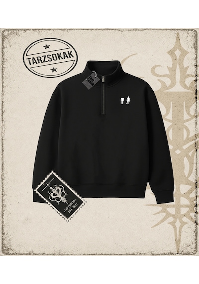 Tarzsokak Gotik & Grunge Streetwear Retro 5 Yarım Fermuarlı Sweatshirt Siyah