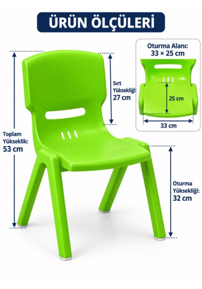 Beylini Çocuk Sandalyesi Anaokulu Kreş Kurs Mini Tabure Dayanıklı Rahat Plastik Yeşil