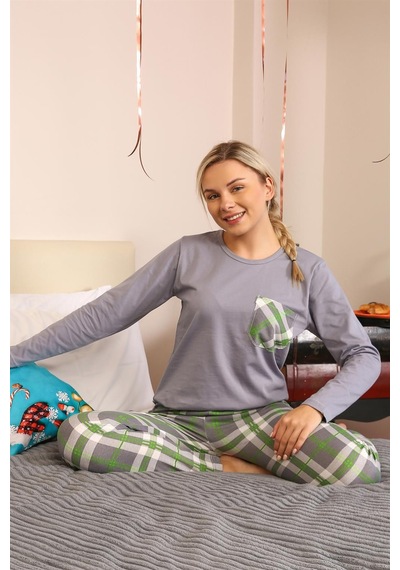 Akbeniz Kadın Uzun Kol Penye Pijama Takım 4199 - S Gri