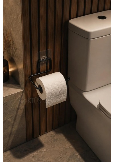 Yapışkanlı Tuvalet Kağıdı Tutucu Siyah Metal- Delmeden Kullanım - Banyo Wc Kağıtlık Diğer
