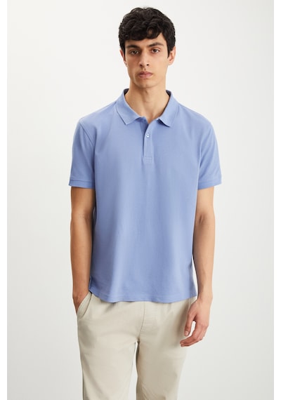 Grimelange Tarnex Erkek %100 Pamuk Kısa Kollu Regular Fit Mavi Polo Yaka T-shirt