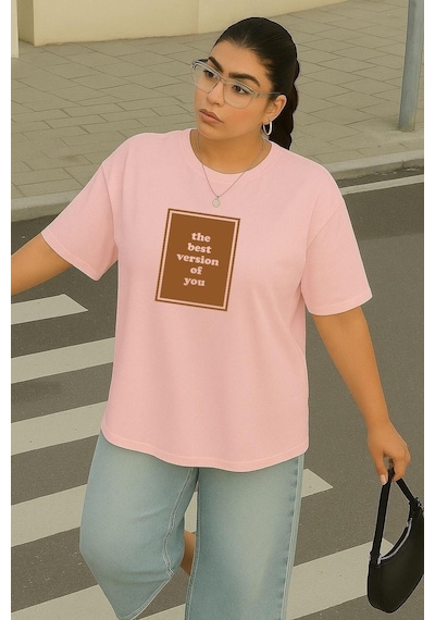Büyük Beden The Best Baskılı Unisex Tişört Pembe