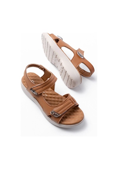 Dm-363 Taba Baret Cırtlı Dikişli Günlük Kadın Sandalet Taba