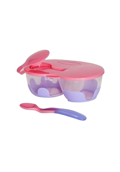 Bebedor 2 Bölmeli Tabak Ve Kaşık - Pembe